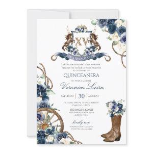 Charro  Royal Navy Blue Floral Crest Quinceanera
