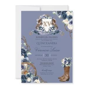 Charro  Royal Navy Blue Floral Crest Quinceanera