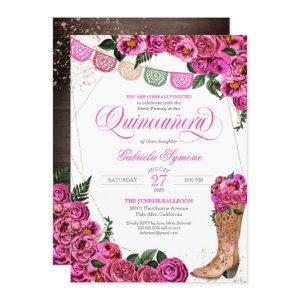 Charro Rustic Cowgirl Boots Pink Rose Quinceañera