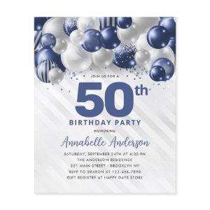 Cheap Blue Silver Balloon Glitter 50th Birthday Flyer