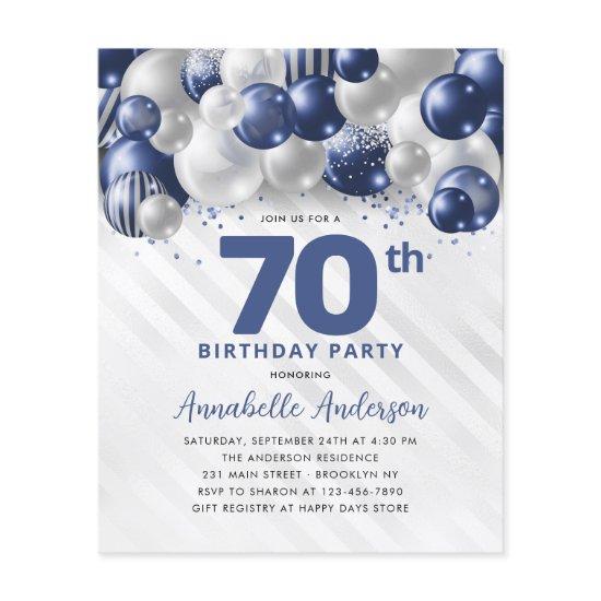 Cheap Blue Silver Balloon Glitter 70th Birthday Flyer
