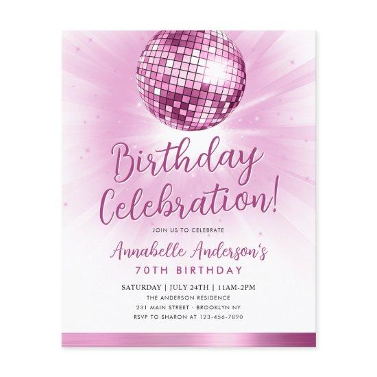 Cheap Blush Pink Glitter 70s Disco Ball Birthday Flyer