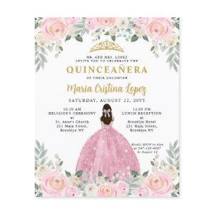 Cheap Blush Pink Gold Floral Princess Quinceañera Flyer