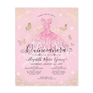 Cheap Blush Pink Gold Gown Quinceanera Invite Flyer