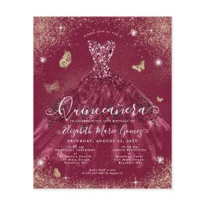 Cheap Burgundy Red Gold Gown Quinceanera Invite Flyer