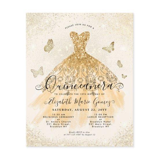 Cheap Classic Light Gold Gown Quinceanera Invite Flyer