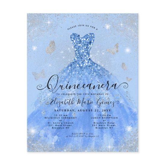 Cheap Dusty Blue Silver Gown Quinceanera Invite Flyer