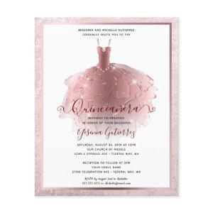 Cheap Elegant Rose Gold Quinceañera Dress Invite Flyer