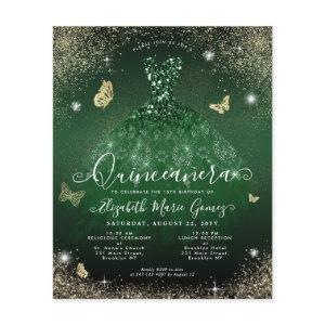 Cheap Emerald Green Gold Gown Quinceanera Card Flyer