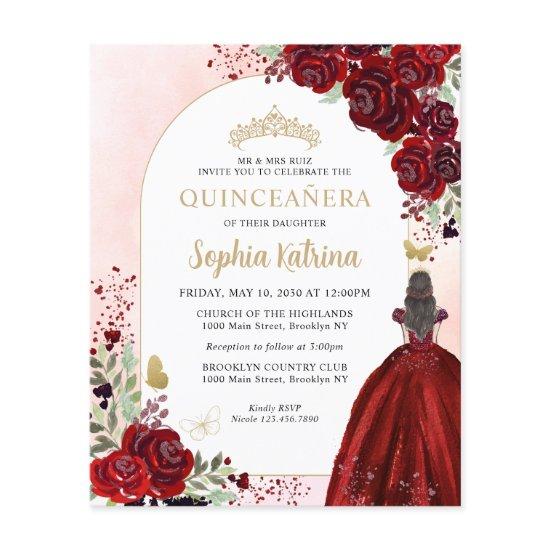 Cheap Floral Burgundy Gold Princess Quinceanera Flyer