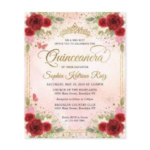 Cheap Floral Burgundy Pink Gold Tiara Quinceañera Flyer