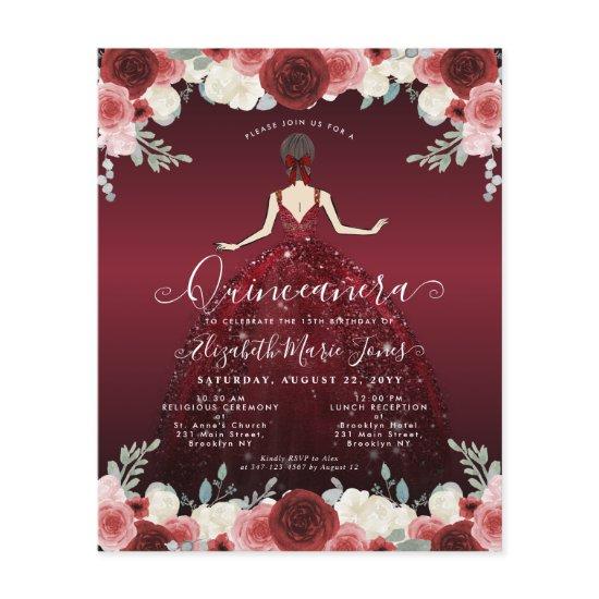 Cheap Floral Burgundy Red Dress Gown Quinceanera Flyer