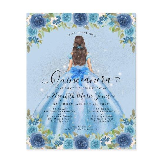 Cheap Floral Dusty Blue Gray Princess Quinceanera Flyer