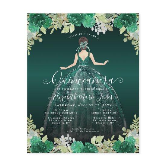 Cheap Floral Green Dress Gown Quinceanera Invite Flyer