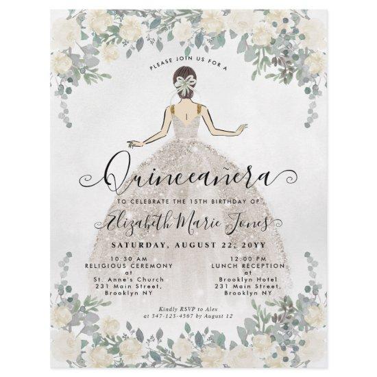 Cheap Floral Ivory White Glam Princess Quinceanera Flyer