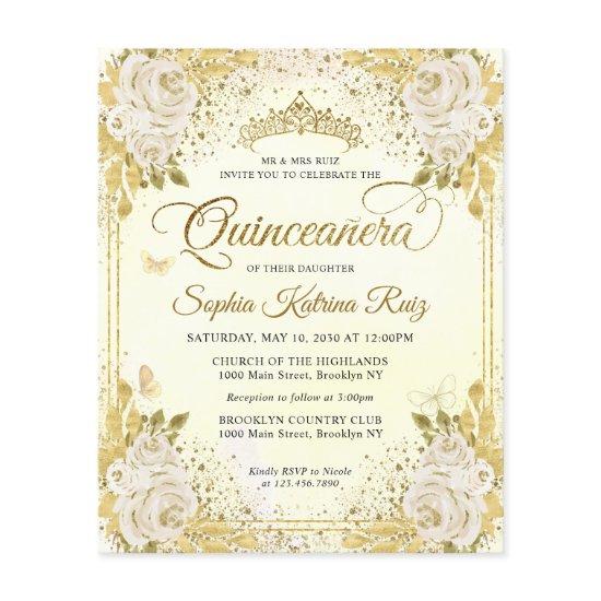 Cheap Floral Light Purple Gold Tiara Quinceañera Flyer