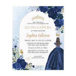 Cheap Floral Navy Blue Gold Princess Quinceanera Flyer
