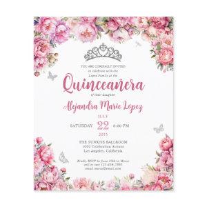 Cheap Floral Pink Silver Glitter Tiara Quinceañera Flyer