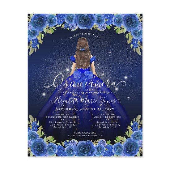 Cheap Floral Royal Blue Gold Princess Quinceanera Flyer