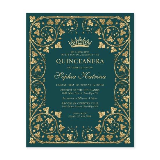 Cheap Glam Emerald Green Gold Tiara Quinceanera Flyer