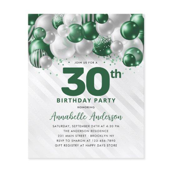 Cheap Glam Green Silver Balloon Glitter Birthday Flyer
