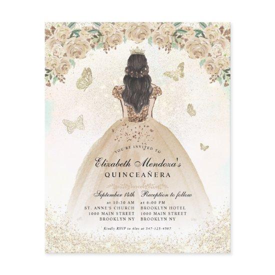 Cheap Gold Glitter Floral Princess Quinceañera Flyer