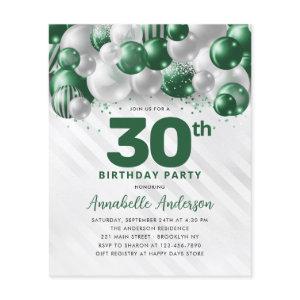 Cheap Green Silver Balloon Glitter 30th Birthday Flyer