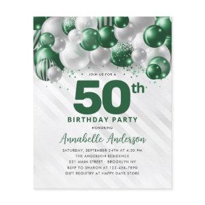 Cheap Green Silver Balloon Glitter 50th Birthday Flyer