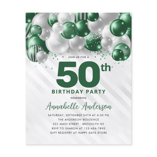 Cheap Green Silver Balloon Glitter 50th Birthday Flyer