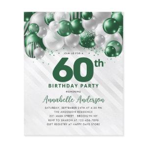 Cheap Green Silver Balloon Glitter 60th Birthday Flyer