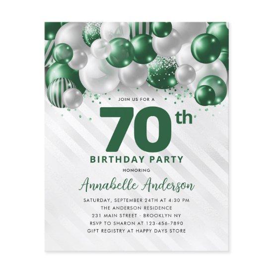 Cheap Green Silver Balloon Glitter 70th Birthday Flyer