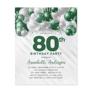 Cheap Green Silver Balloon Glitter 80th Birthday Flyer