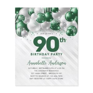 Cheap Green Silver Balloon Glitter 90th Birthday Flyer