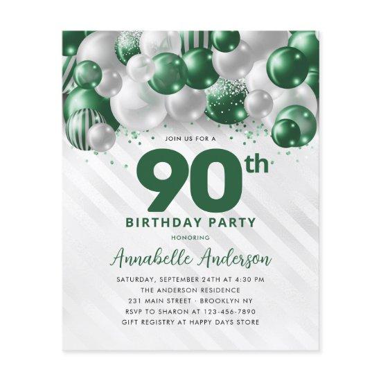 Cheap Green Silver Balloon Glitter 90th Birthday Flyer