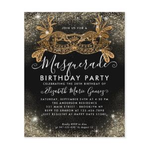 Cheap Masquerade Black Gold Glam Glitter Birthday Flyer