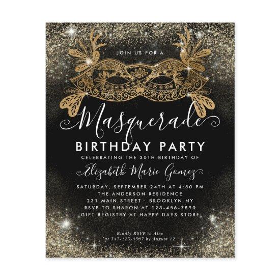 Cheap Masquerade Black Gold Glam Glitter Birthday Flyer