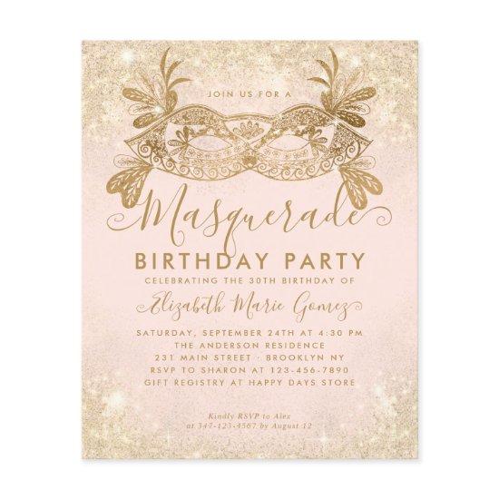 Cheap Masquerade Blush Pink Gold Glitter Birthday Flyer
