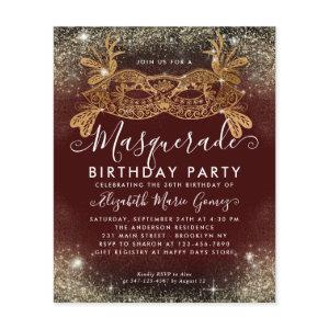 Cheap Masquerade Burgundy Gold Glitter Birthday Flyer
