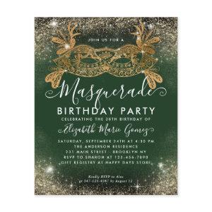 Cheap Masquerade Green Gold Glam Glitter Birthday Flyer