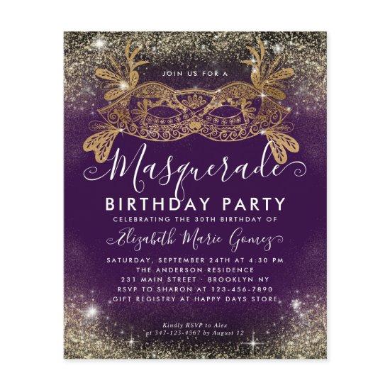 Cheap Masquerade Purple Gold Glam Glitter Birthday Flyer