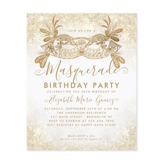 Cheap Masquerade White Gold Glitter Dust Birthday Flyer