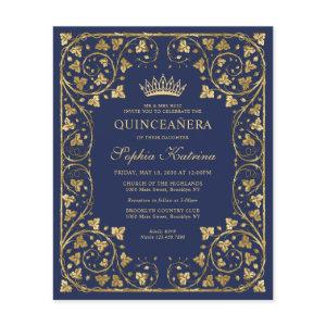Cheap Navy Blue Floral Gold Tiara Quinceanera Flyer