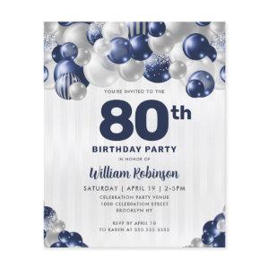 Cheap Navy Blue Silver Glitter Balloon Birthday Flyer