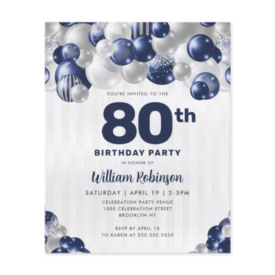 Cheap Navy Blue Silver Glitter Balloon Birthday Flyer