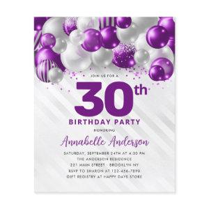 Cheap Purple Silver Balloon Glitter 30th Birthday Flyer