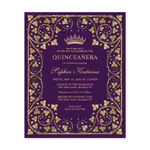 Cheap Purple Violet Floral Gold Tiara Quinceanera Flyer