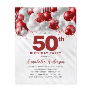Cheap Red Silver Balloon Glitter 50th Birthday Flyer