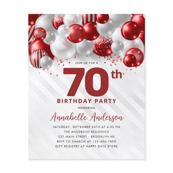 Cheap Red Silver Balloon Glitter 70th Birthday Flyer