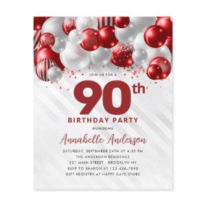 Cheap Red Silver Balloon Glitter 90th Birthday Flyer