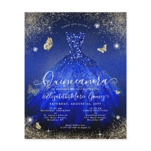 Cheap Royal Blue Gold Gown Quinceanera Invite Flyer